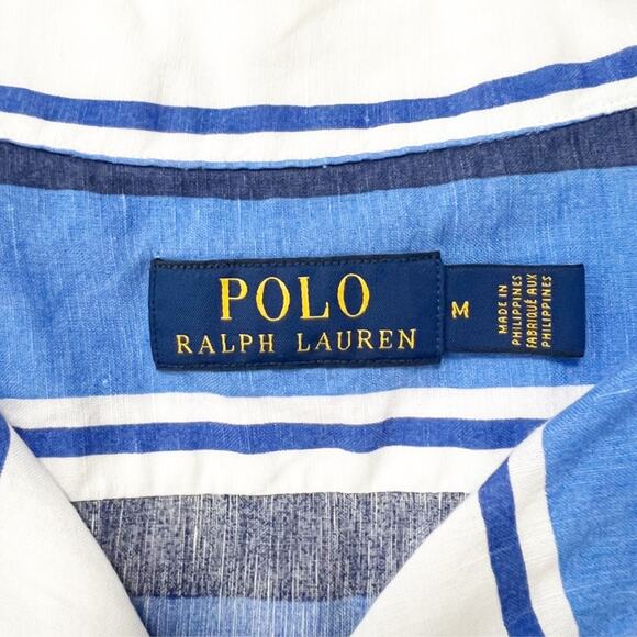 Polo Ralph Lauren Striped Linen Short Sleeve Button Down Shirt Size Medium - Picture 3 of 3